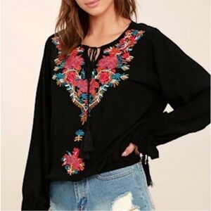 Lulu's Black Top with Colorful Embroidery